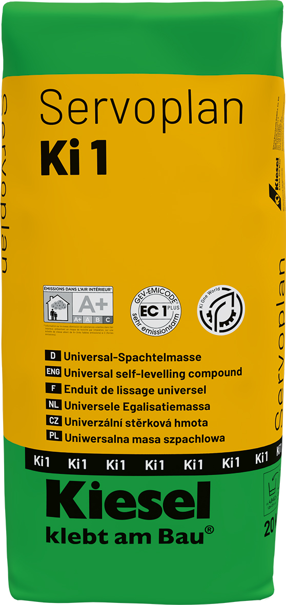Servoplan Ki 1  von 1 - 20 mm Schichtdicke Spachtelmasse Selbstverlaufend 20 kg
Kiesel 42060
ca. 1,5 kg/m² je mm Schichtdicke