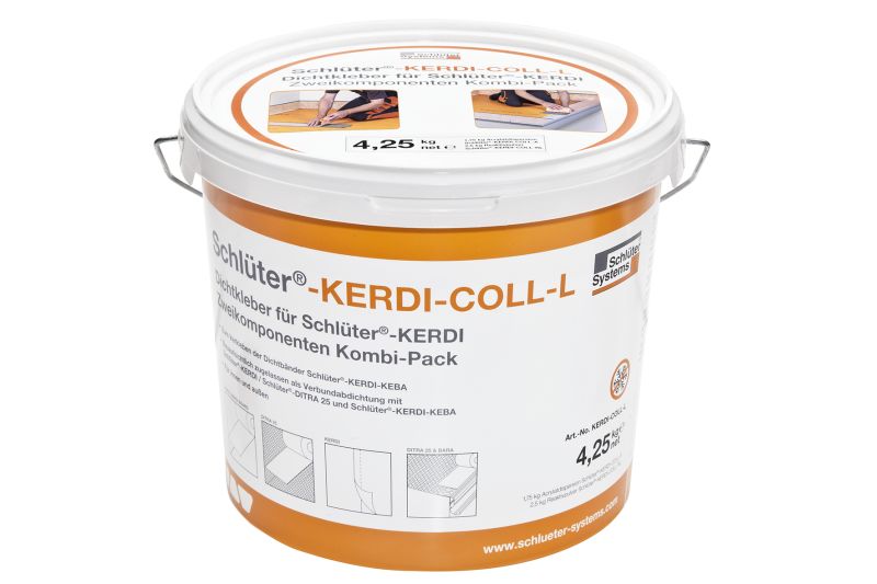 Kerdi-Coll- L Zweikomponenten-Dichtkleber
zum verkleben und Abdichten der Überlappungen von Schlüter Kerdi Bahnen
1,75 + 2,5 kg = 4,25 kg
Schlüter KERDI-COLL-L